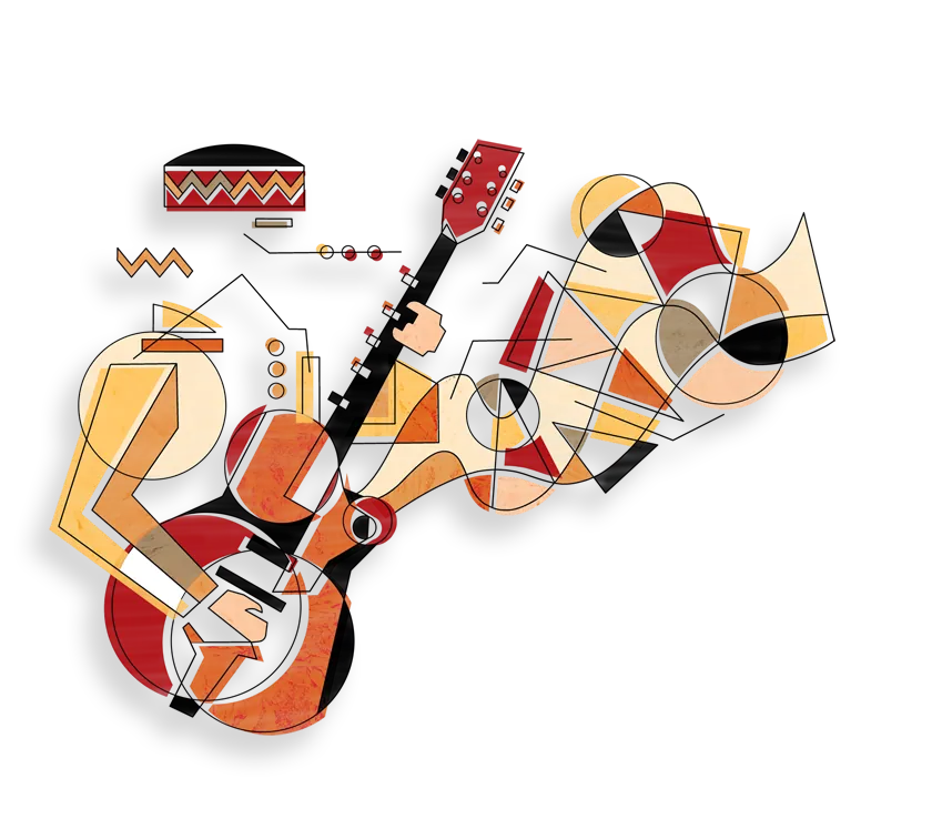 Bebop guitar abstract illustration for online jazz guitar courses and books by Richie Zellon